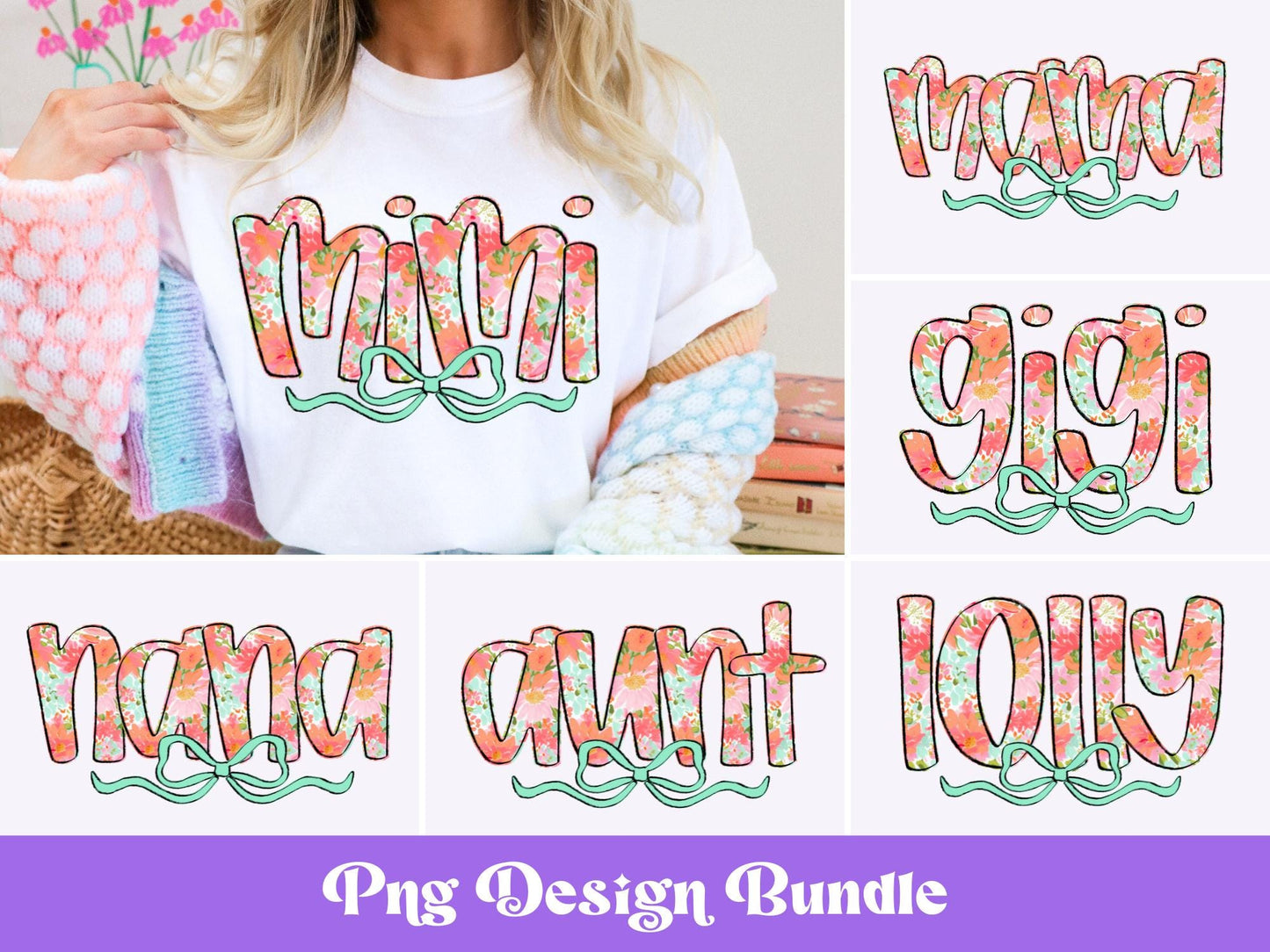 Preppy Doodle Letter PNG Bundle: Watercolor Floral Design (Digital Download)