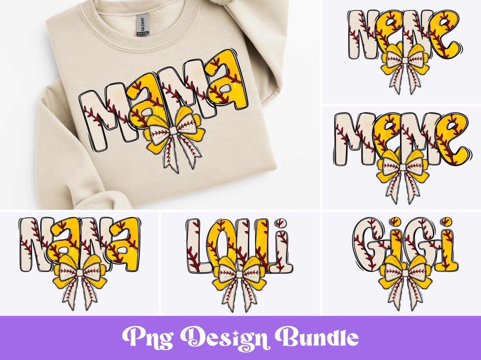 Baseball Softball PNG Bundle: Sports Clipart, Coquette Bow (Digital File)