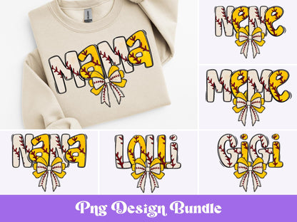 Baseball Softball PNG Bundle: Sports Clipart, Coquette Bow (Digital File)