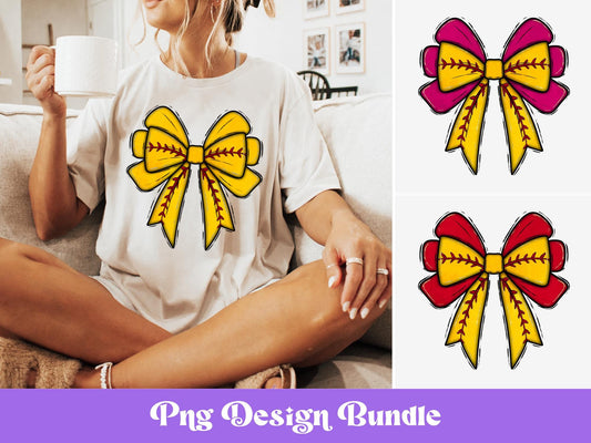 Coquette Softball Bow PNG Bundle: Glitter Game Day Design (Digital Download