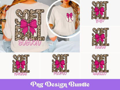Preppy Softball Bow PNG Bundle: Leopard Print Clipart (Digital Download)