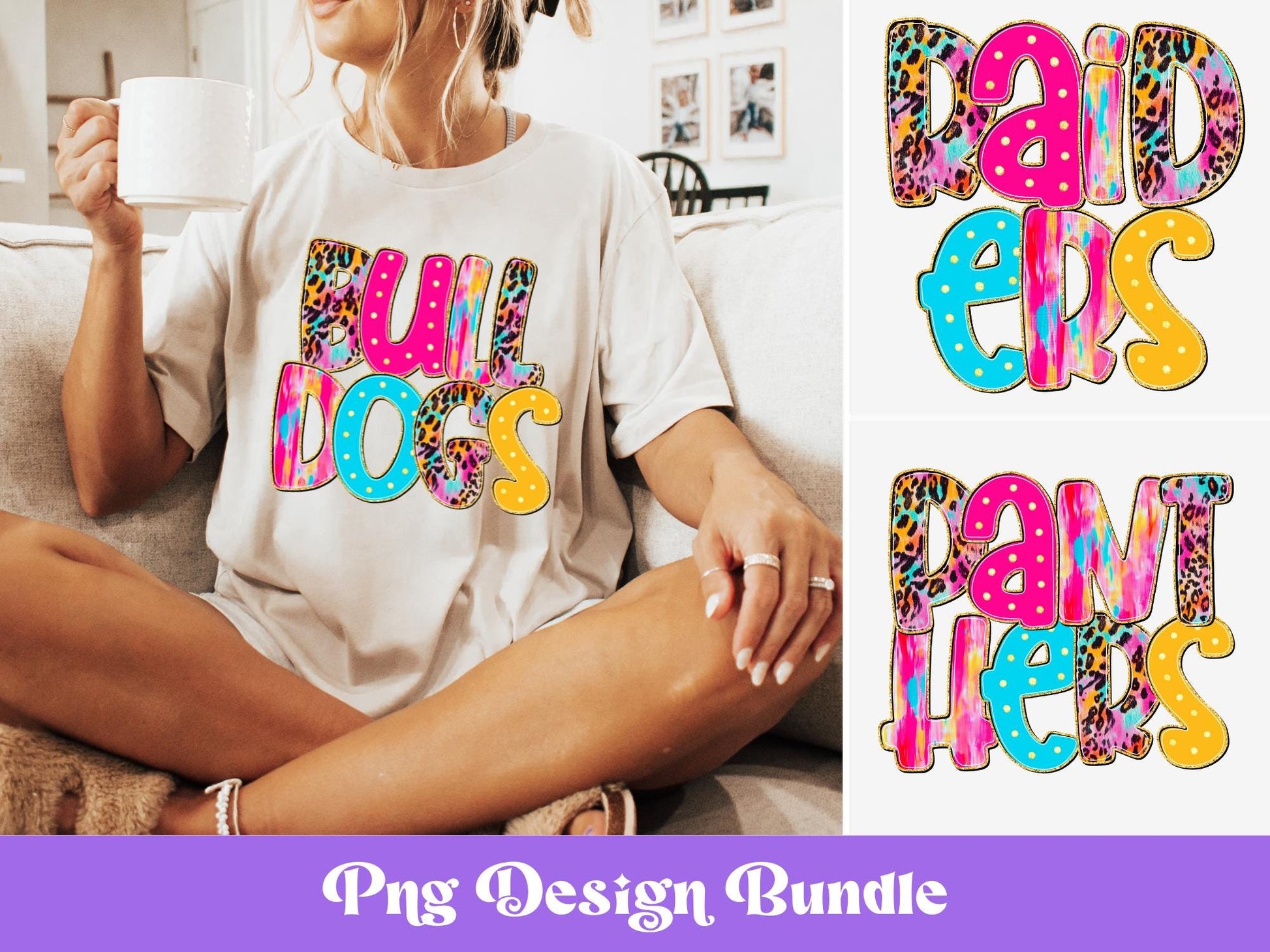 Mascot Name PNG Bundle: Leopard Print Glitter Sublimation Designs (Digital File)