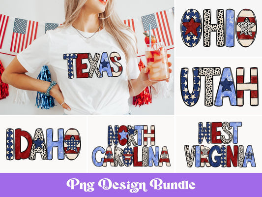 Dalmatian Dots State Names PNG Bundle: Patriotic Sublimation Designs (Digital File)