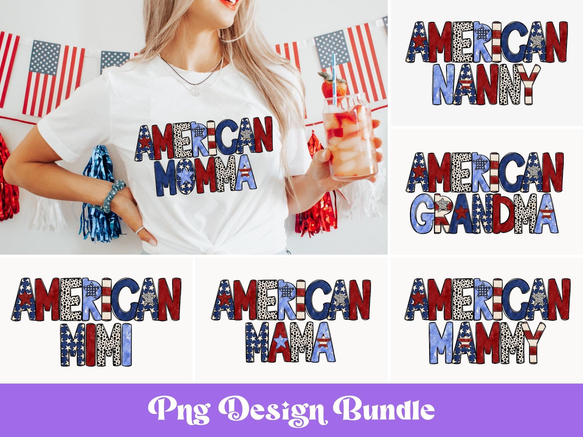 Patriotic Dalmatian Dots PNG Bundle: American Family Name Sublimation Designs (Digital File)