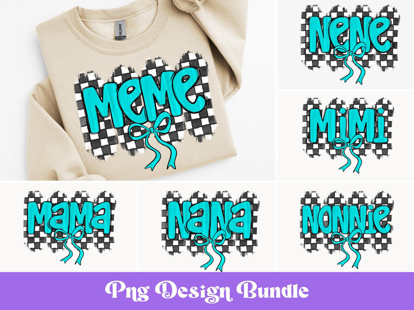 Checkered Blue Bow PNG Design Bundle: Coquette Graphics (Digital Download
