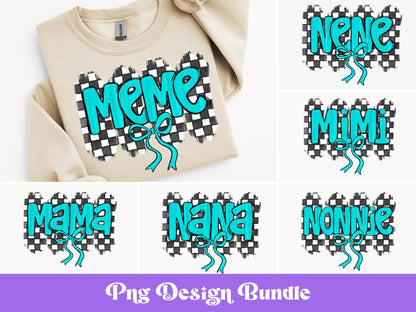 Checkered Blue Bow PNG Design Bundle: Coquette Graphics (Digital Download