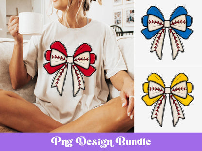 Coquette Baseball Bow PNG Bundle: Glitter Shirt Design (Digital Download)
