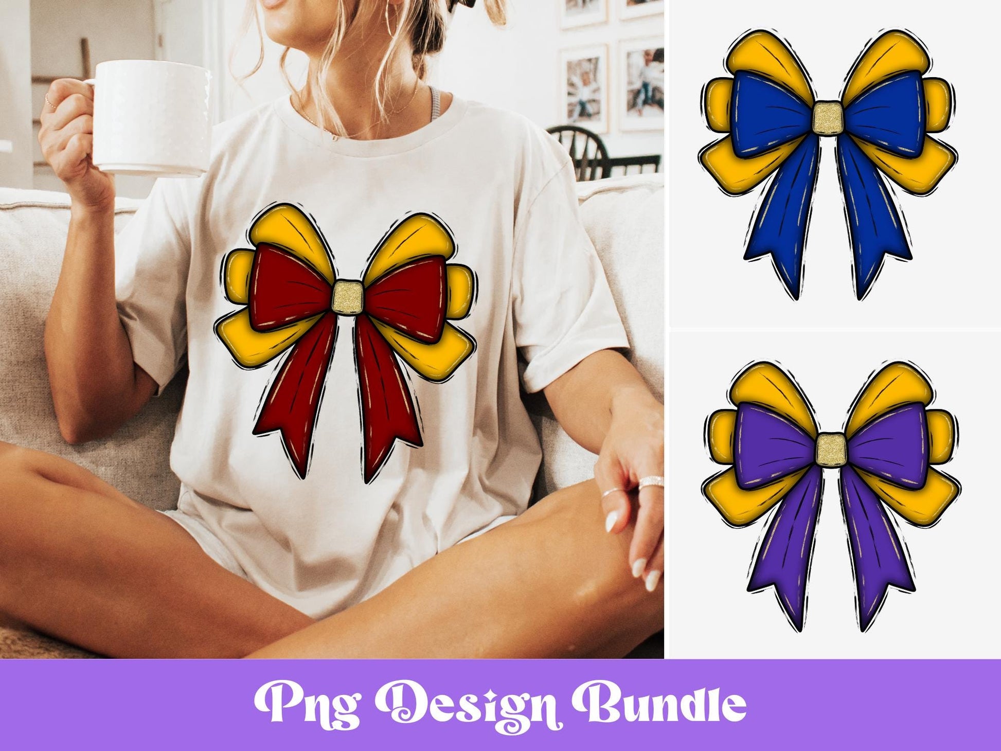 Football Bow PNG Bundle: Glitter Outline, Shirt Design (Digital Download)