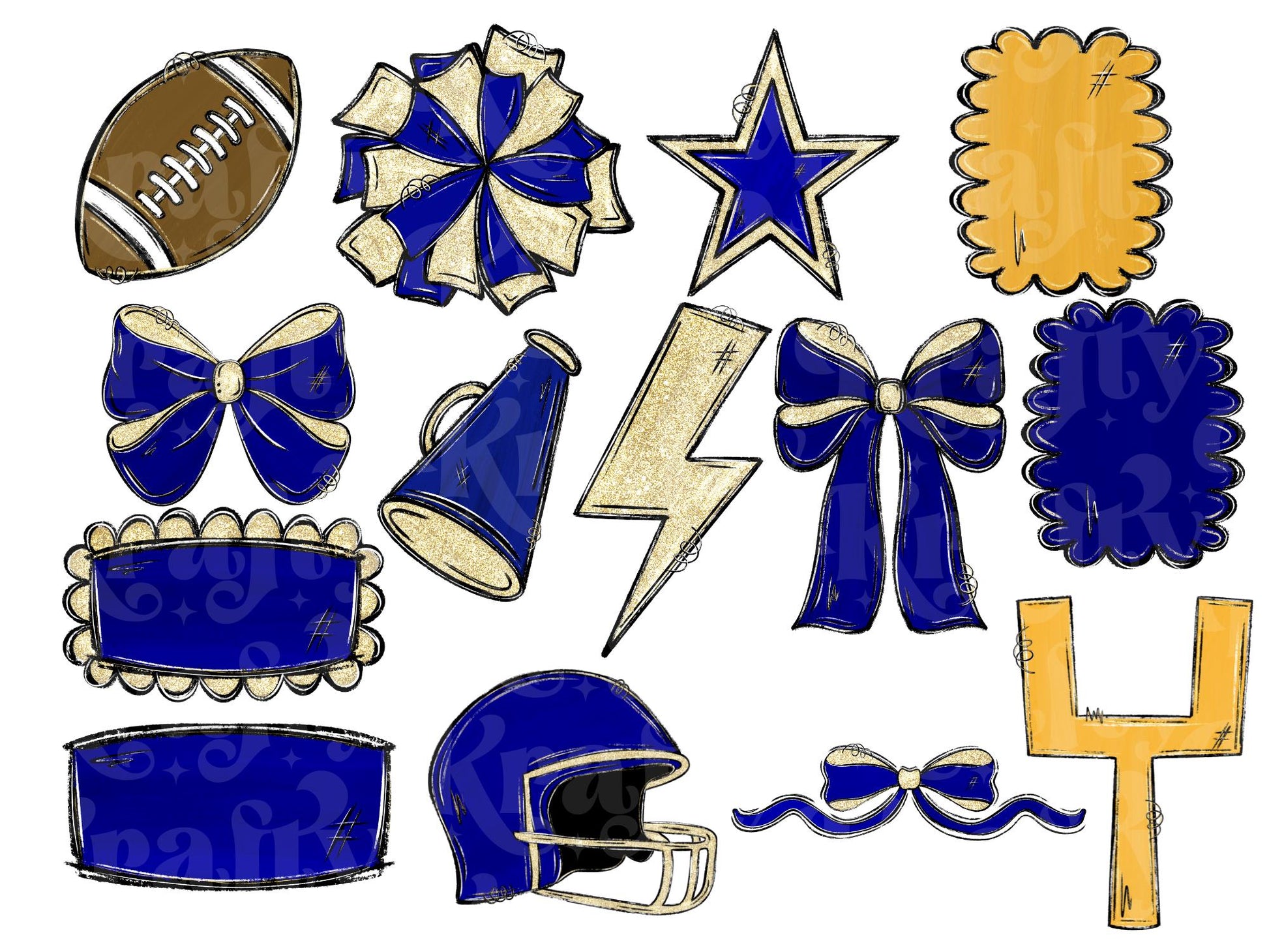 Football Clipart PNG Bundle, Hand Drawn, Commercial Use, School Spirit, Game Day