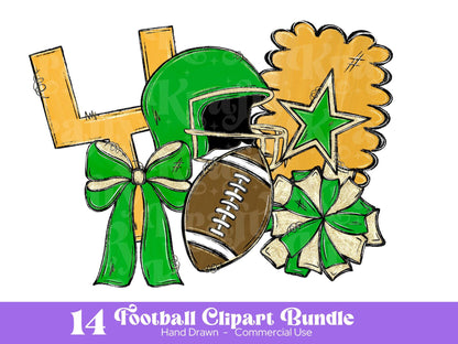 Football Clipart PNG Bundle, Hand Drawn, Commercial Use, School Spirit, Game Day