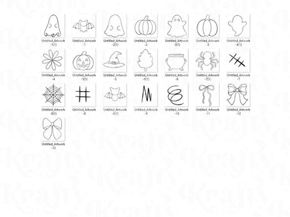 Preppy Halloween Procreate Stamps: Bows, Pumpkins, Ghosts (Digital Brush Bundle, Commercial Use)