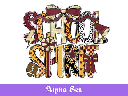 School Spirit Alphabet Set, Hand Drawn Clipart: Maroon Football Team (PNG Digital Download)