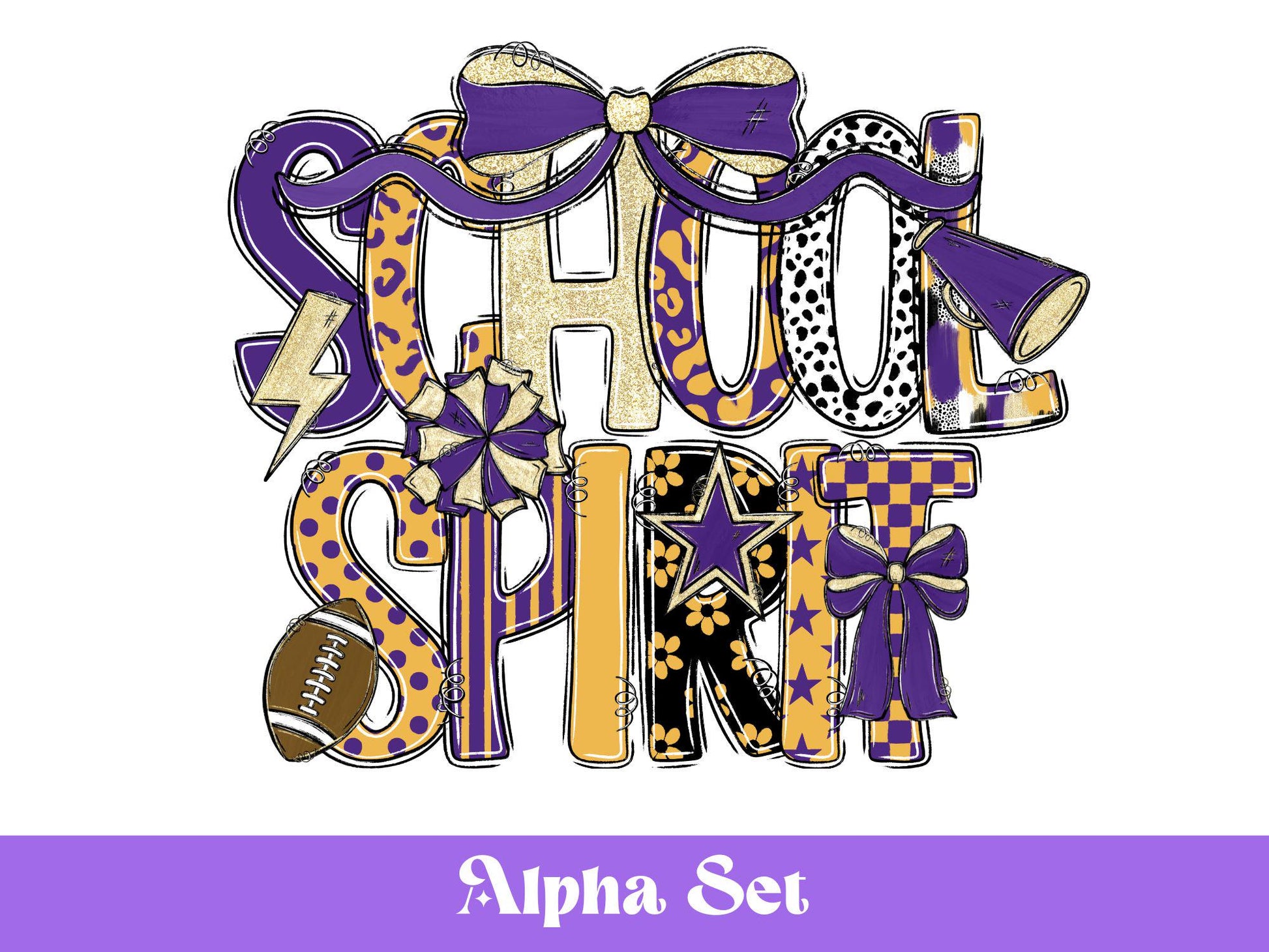 School Spirit Alphabet Clipart: Football & Cheer - Hand Drawn (PNG Digital Download)
