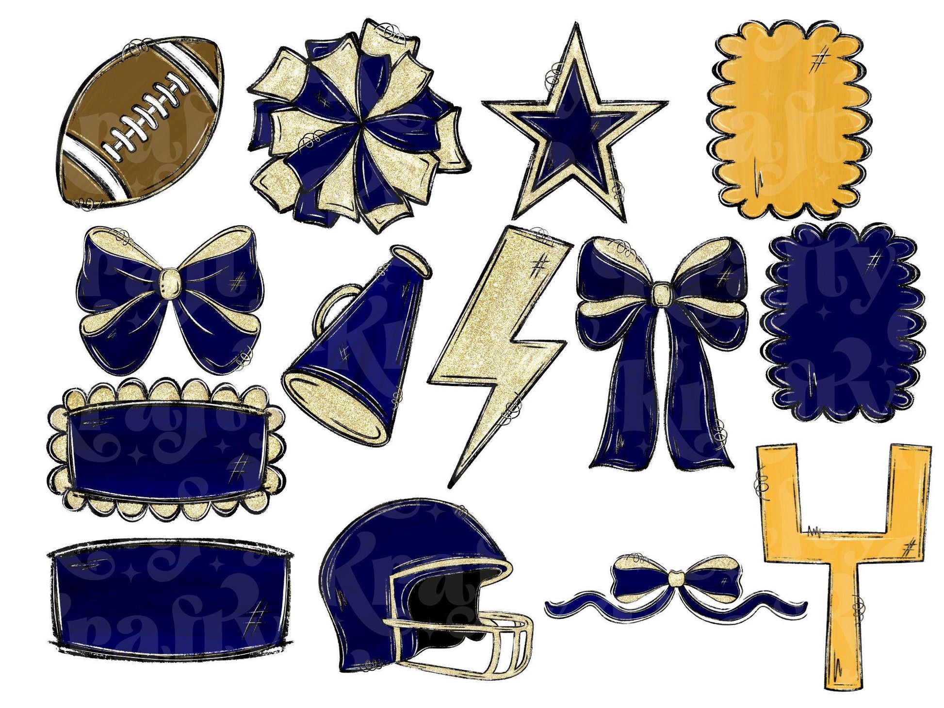 School Spirit Alphabet Clipart: Hand Drawn Mascot Doodle, Football & Cheer (PNG Digital Download)