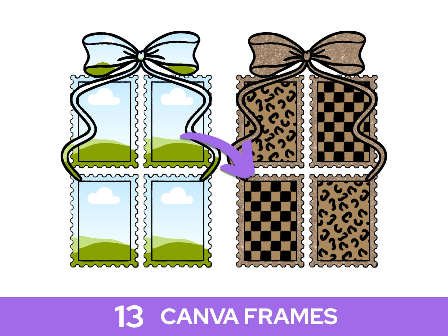 Postage Stamp Frame Clipart Bundle: Hand Drawn Coquette Bow PNG Designs