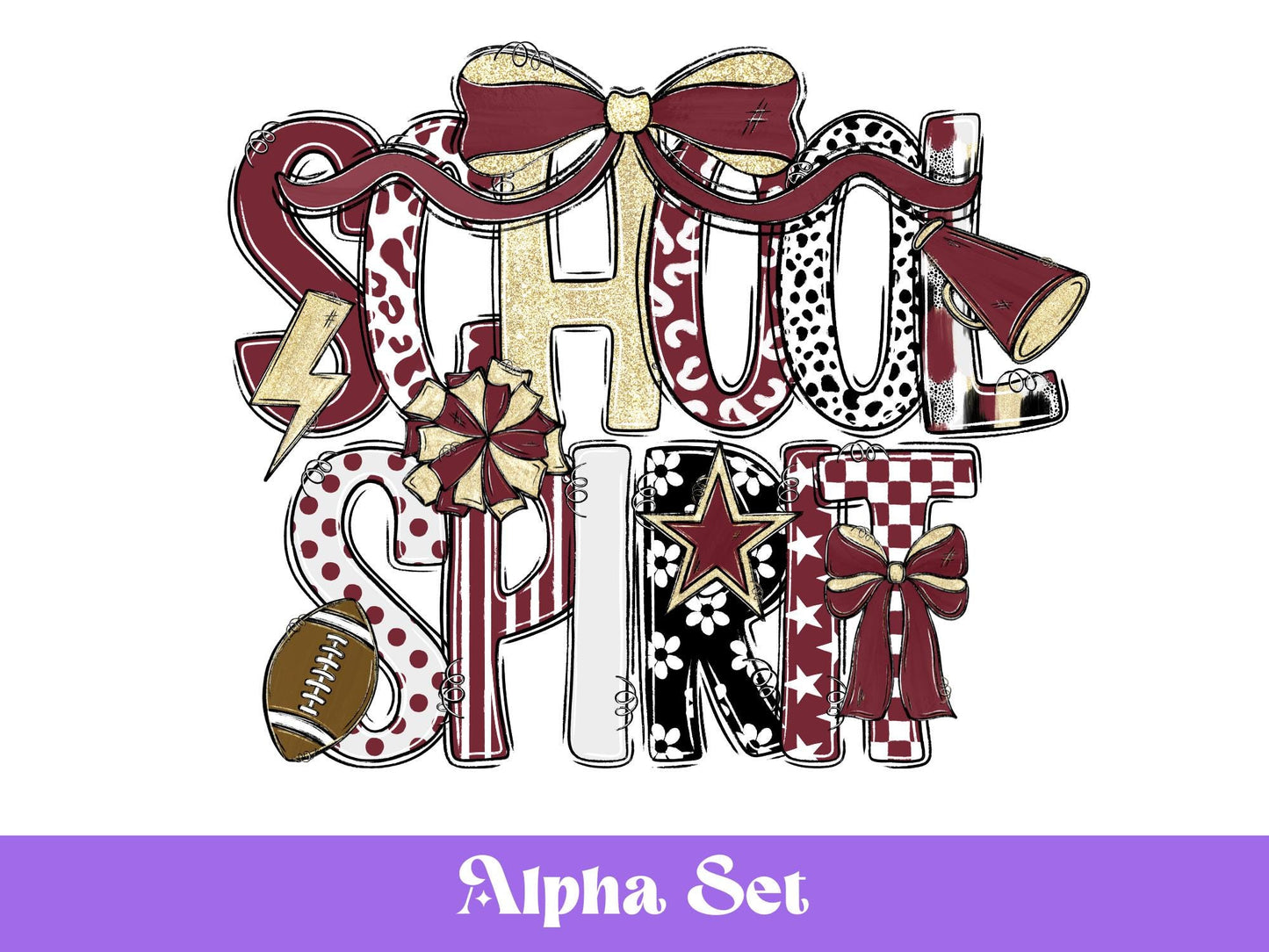 School Spirit Alphabet Clipart: Maroon Team Mascot, Football & Cheer (Digital Download)