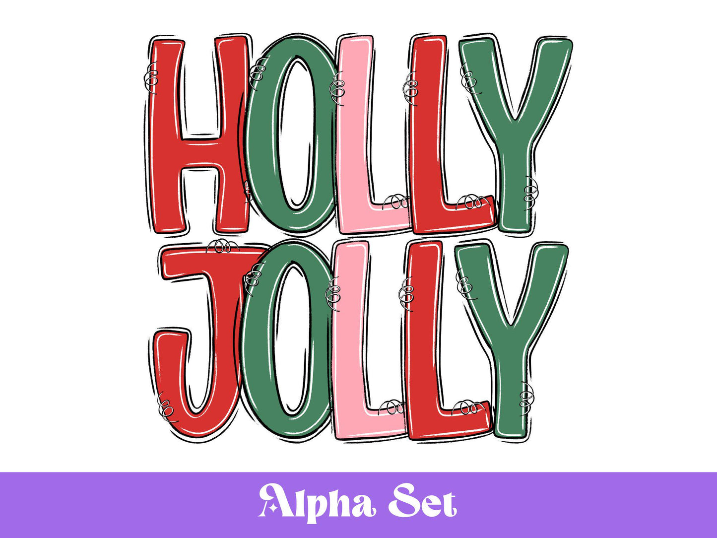 Christmas Alphabet Clipart Set: Preppy Doodle Letters (Digital Download)