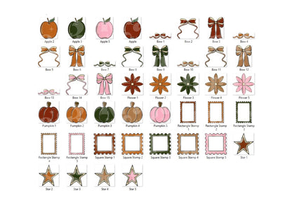 Preppy Fall Alphabet Clipart Set: Pumpkin Postage Stamp Doodle Letters (PNG Digital Download)