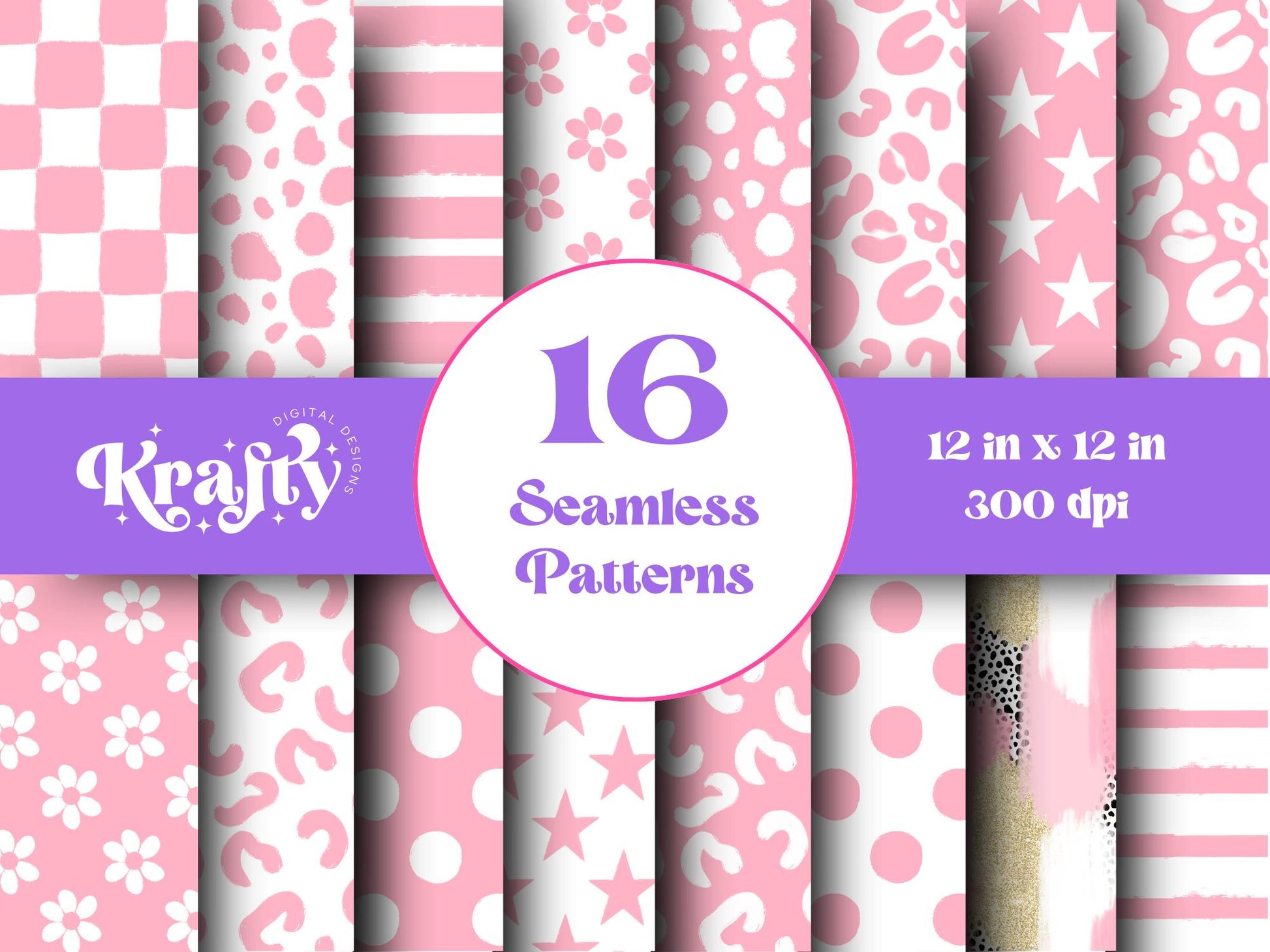Preppy Pink Seamless Pattern, Hand Drawn, Scrapbook Paper, Pink Out