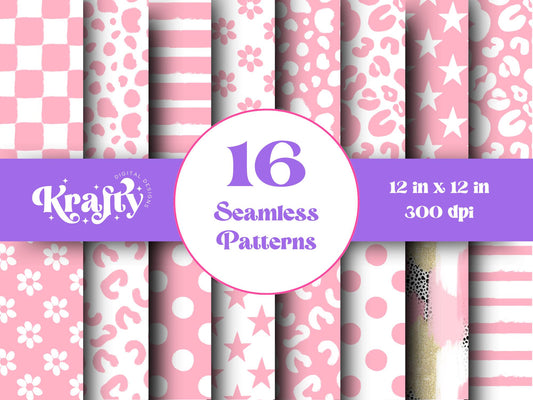 Preppy Pink Seamless Pattern, Hand Drawn, Scrapbook Paper, Pink Out