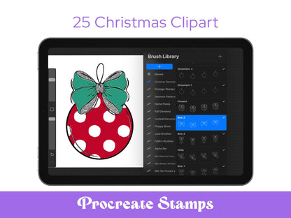 Christmas Brush Stamps: Preppy Bows, Santa, Commercial Use (Digital Download)