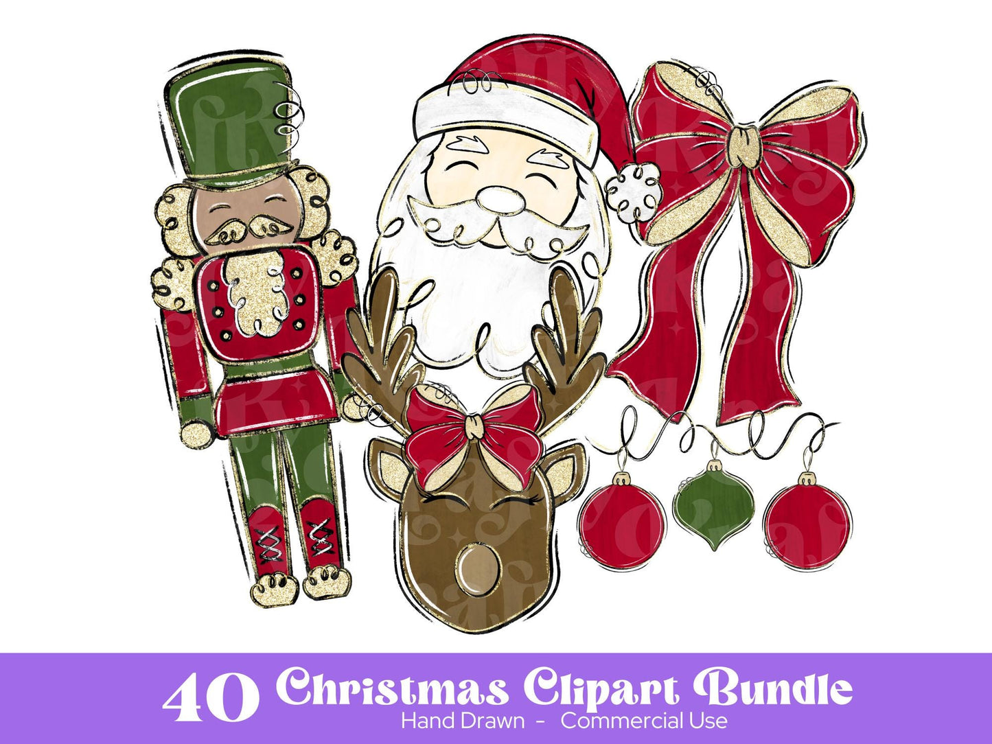 Christmas Clipart PNG Bundle: Hand Drawn Santa, Nutcracker (Commercial Use Allowed)