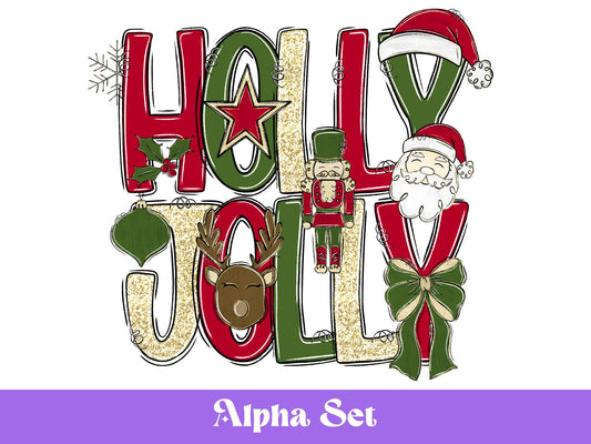 Preppy Christmas Alphabet Clipart Set: Doodle Letters, Santa, Reindeer (PNG Digital Download)
