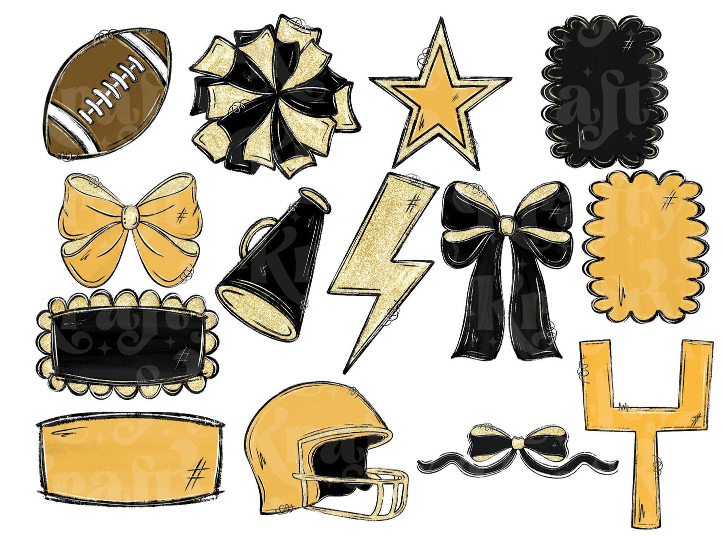 School Spirit Alphabet Clipart: Football & Cheer - Hand Drawn (Digital Download)