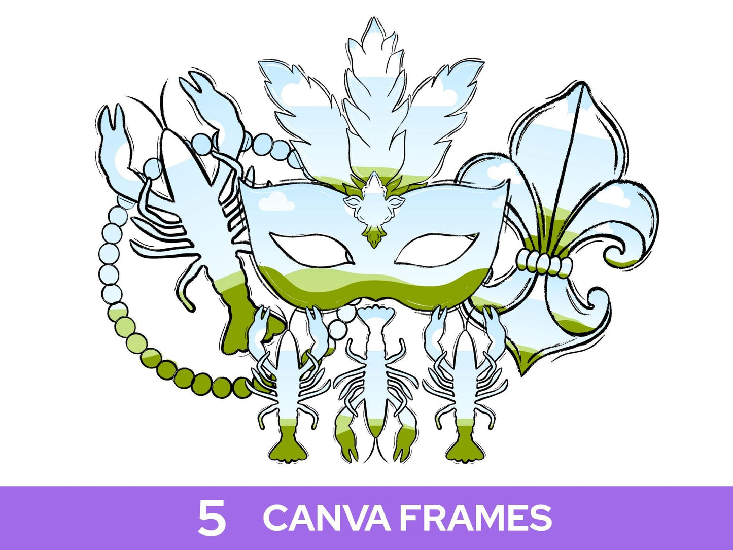 Mardi Gras Frames Bundle: Hand-Drawn Clipart, Commercial Use
