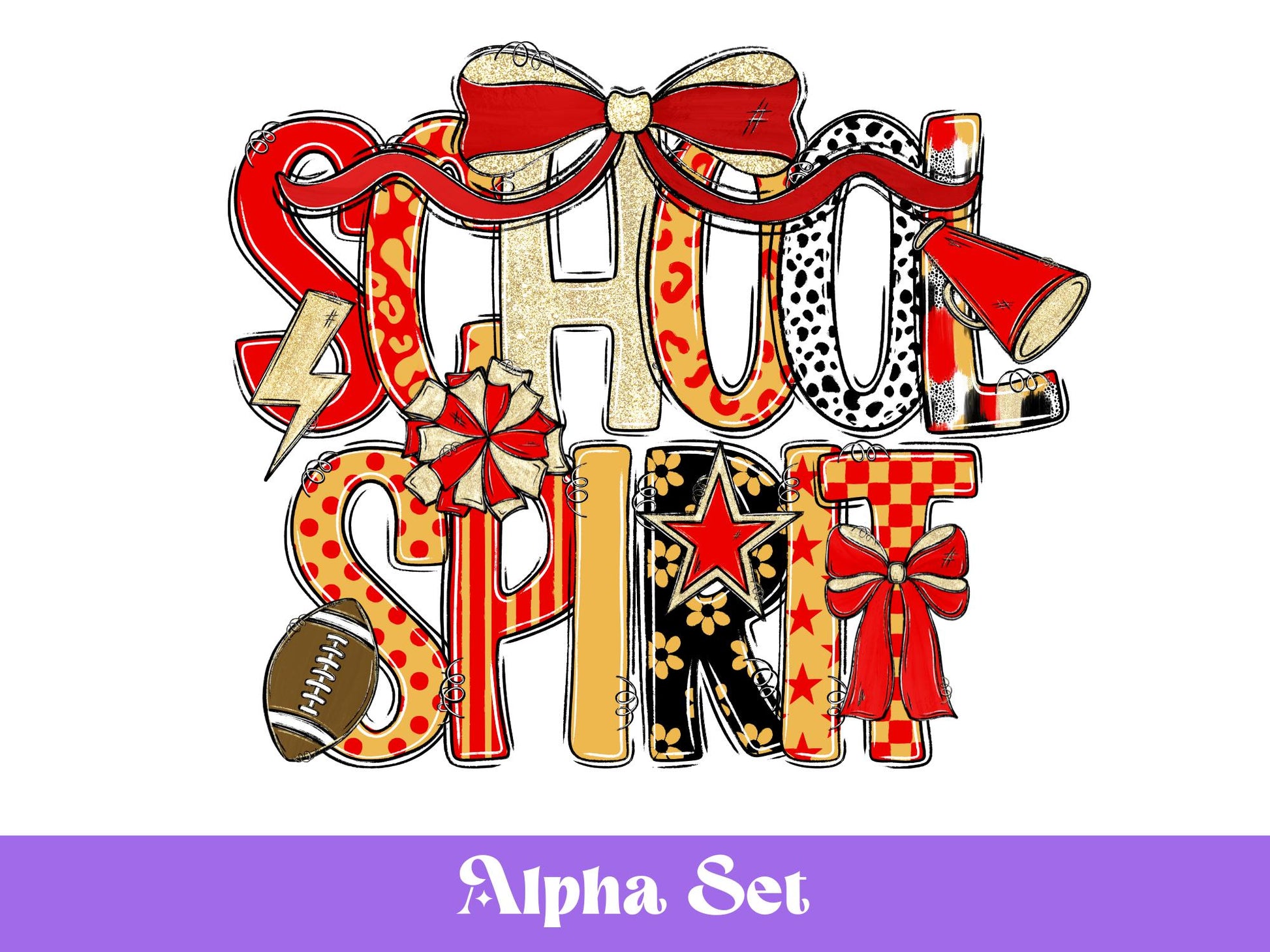 School Spirit Alphabet Set: Football & Cheer Clipart (Digital Download)