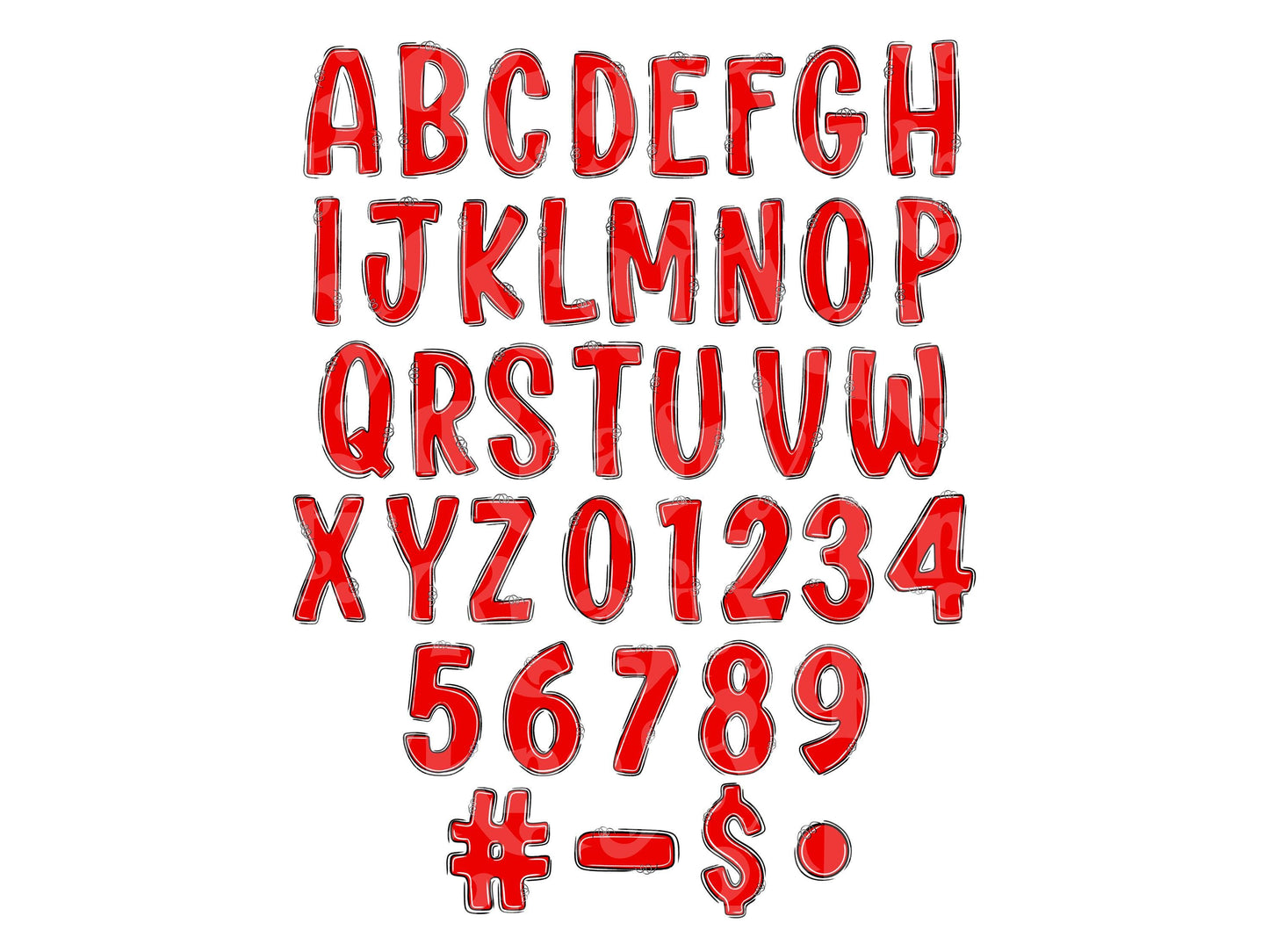 School Spirit Alphabet Set, Hand Drawn, Coquette Bow Team Mascot Doodle Alpha, Football Clipart