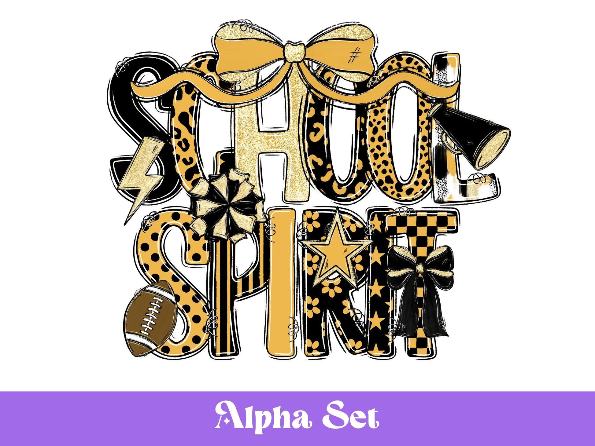 School Spirit Alphabet Clipart: Football & Cheer - Hand Drawn (Digital Download)