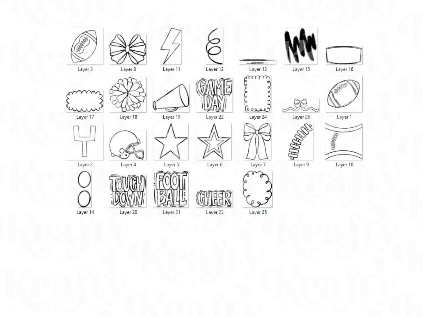 Preppy Football Stamps, , Hand Drawn, Coquette Bow, Cheer
