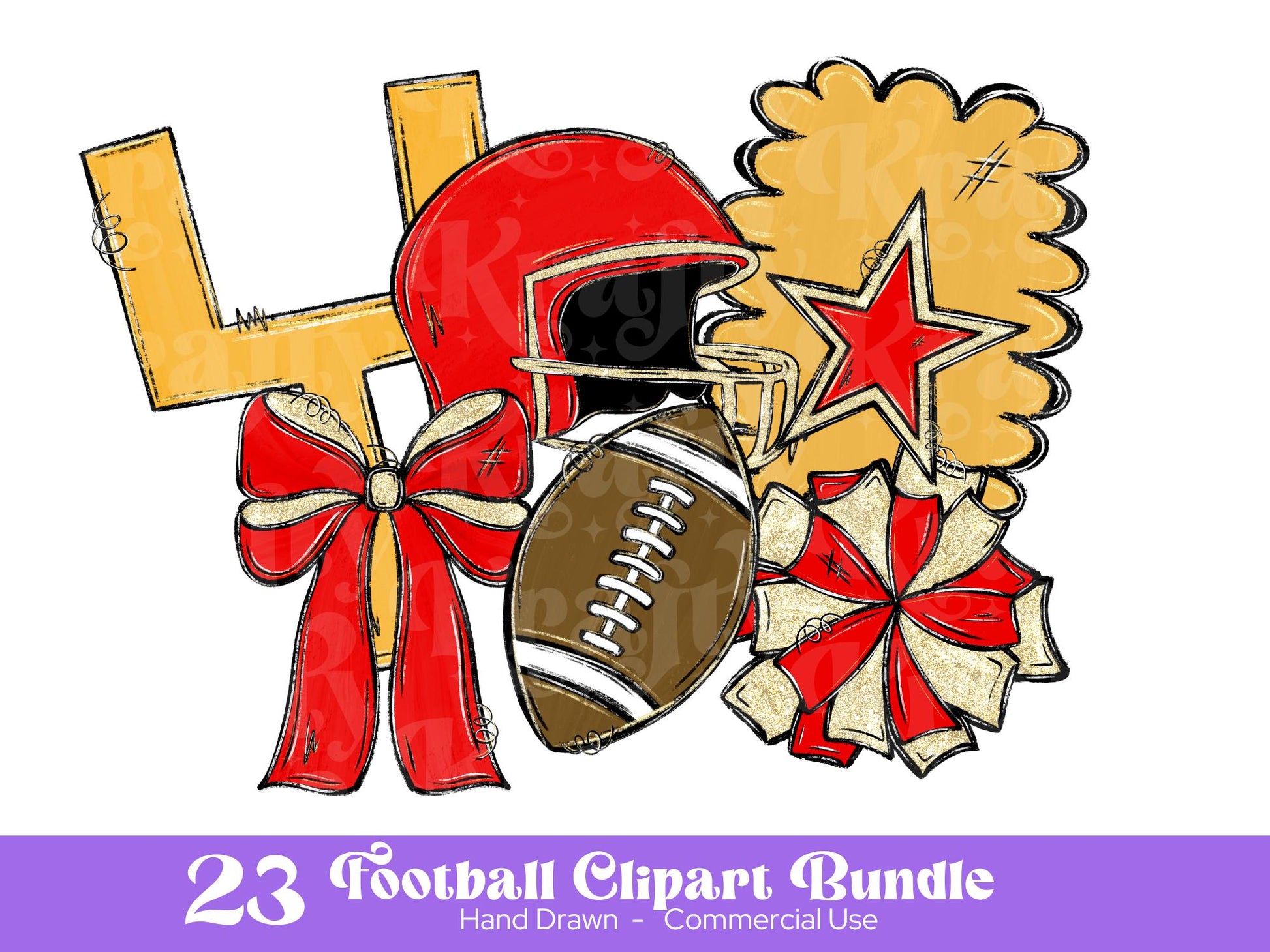 School Spirit Alphabet Set: Football & Cheer Clipart (Digital Download)