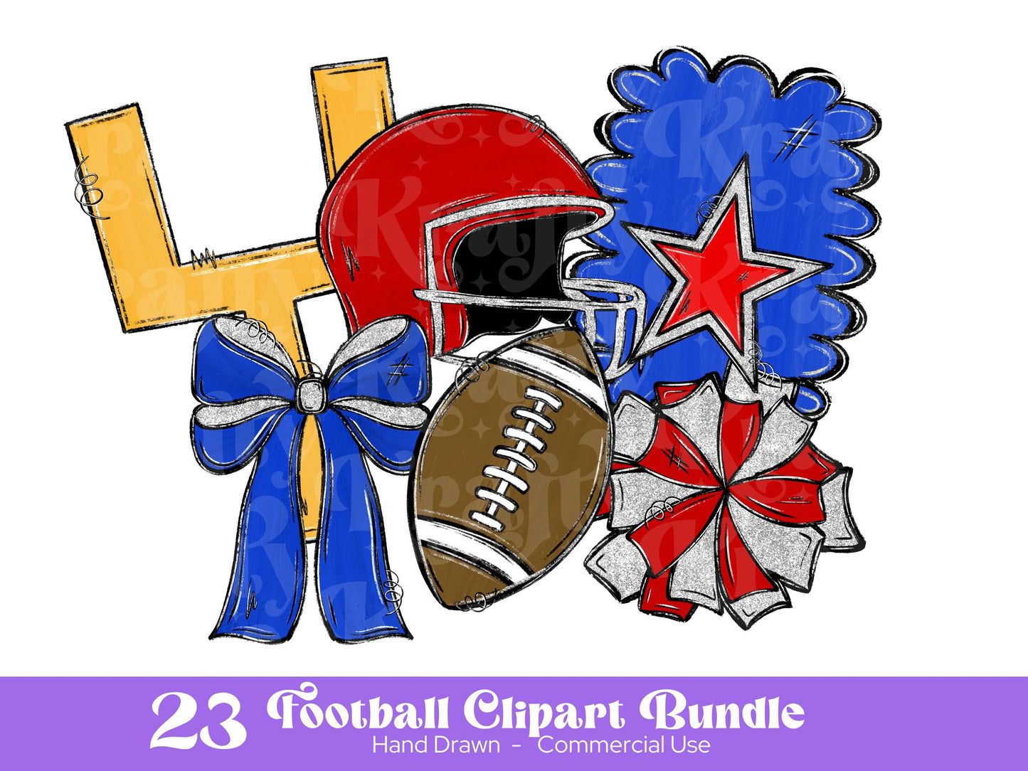 School Spirit Alphabet Set, Hand Drawn, Coquette Bow Team Mascot Doodle Alpha, Football Clipart