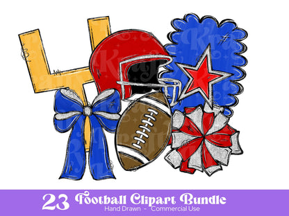 School Spirit Alphabet Set, Hand Drawn, Coquette Bow Team Mascot Doodle Alpha, Football Clipart