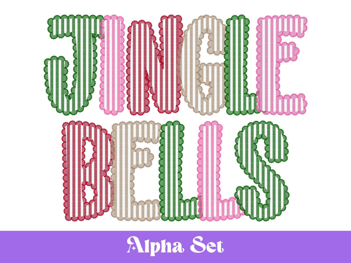Christmas Seersucker Lace Alpha PNG Set, Alphabet Clipart, Hand Drawn Doodle Letters
