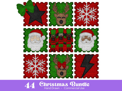 Faux Yarn PNG Bundle: Christmas Clipart, Hand Drawn Santa, Reindeer
