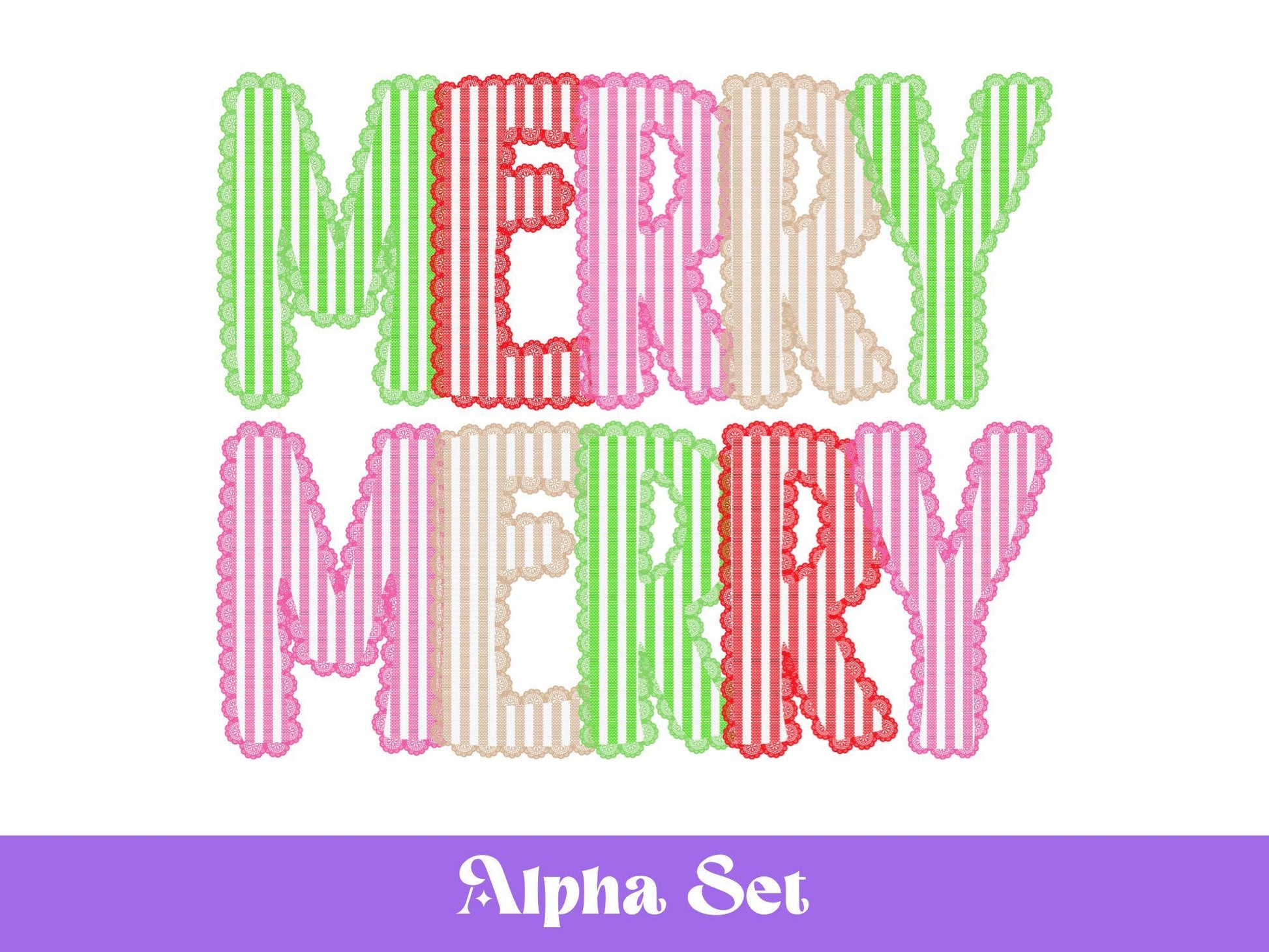 Christmas Seersucker Lace Alpha PNG Set, Alphabet Clipart, Hand Drawn Doodle Letters