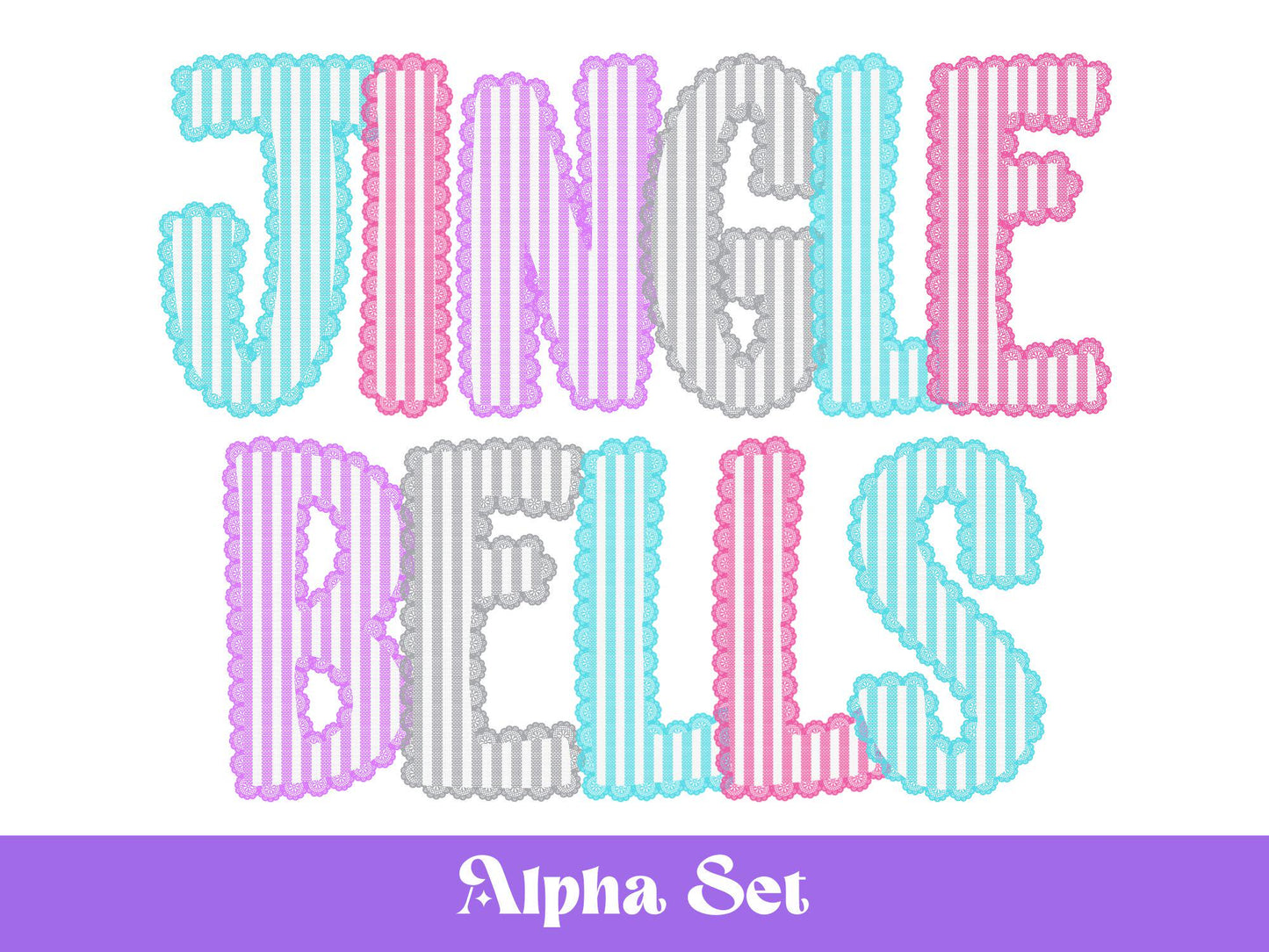 Pastel Christmas Seersucker Lace Alpha PNG Set, Alphabet Clipart, Hand Drawn Doodle Letters