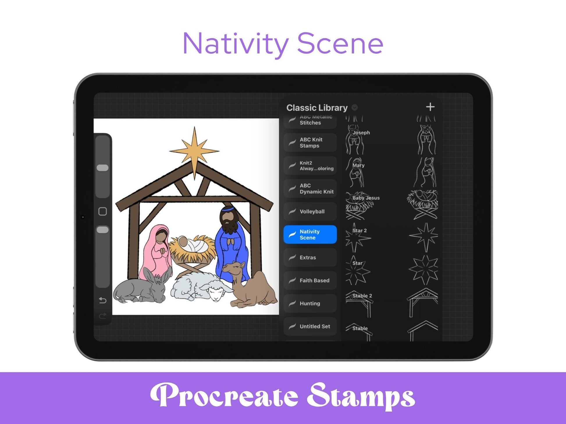 Nativity Scene Brush Stamps: Christmas, Commercial Use (Digital Download)