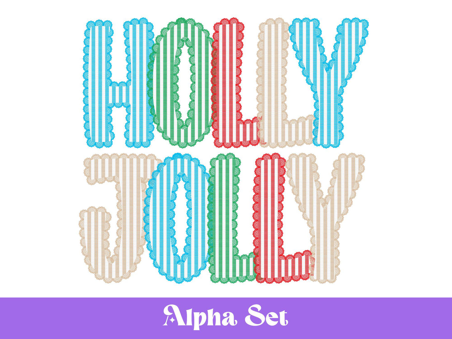Christmas Seersucker Lace Alpha PNG Set, Alphabet Clipart, Hand Drawn Doodle Letters