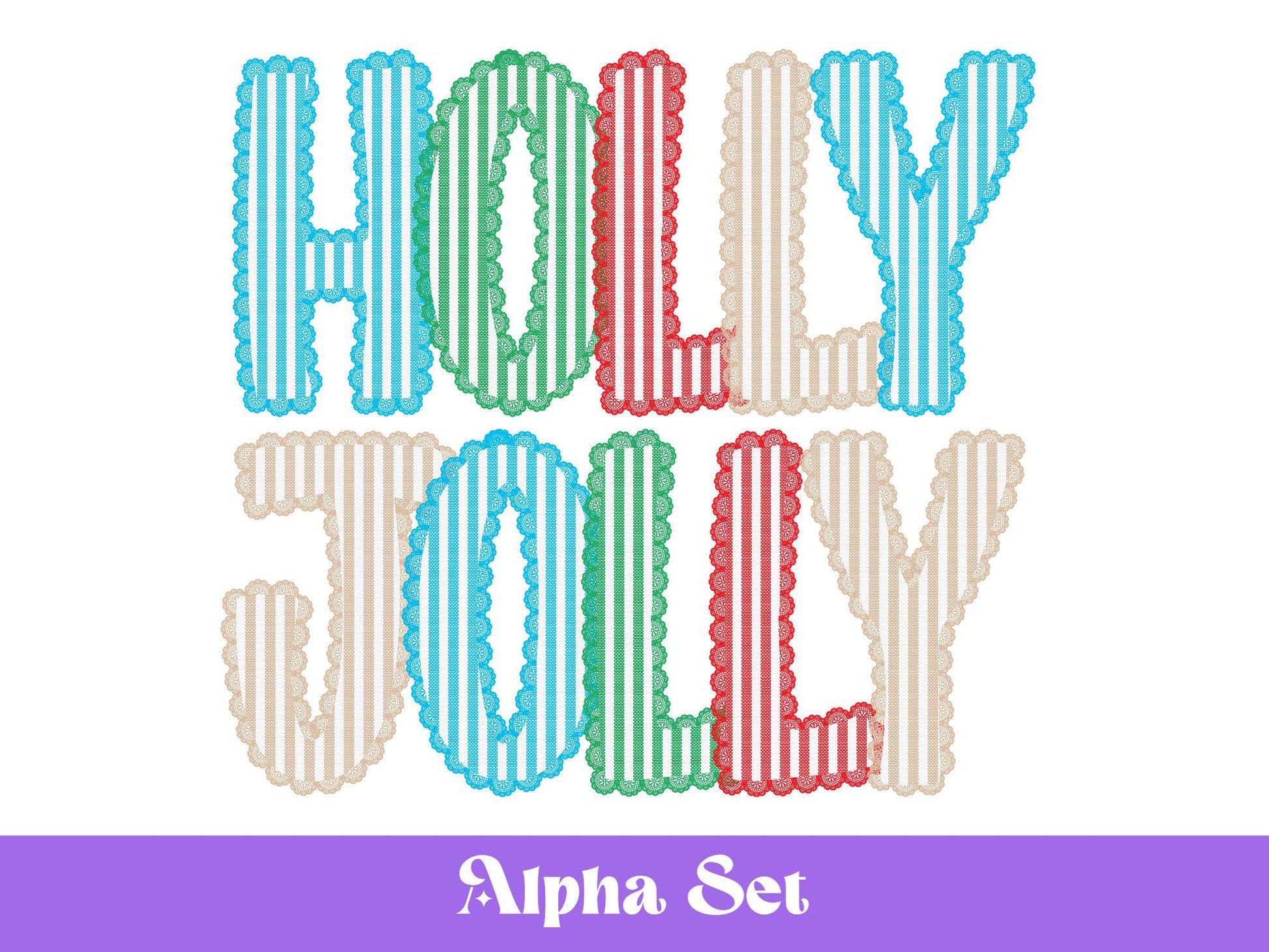 Christmas Seersucker Lace Alpha PNG Set, Alphabet Clipart, Hand Drawn Doodle Letters