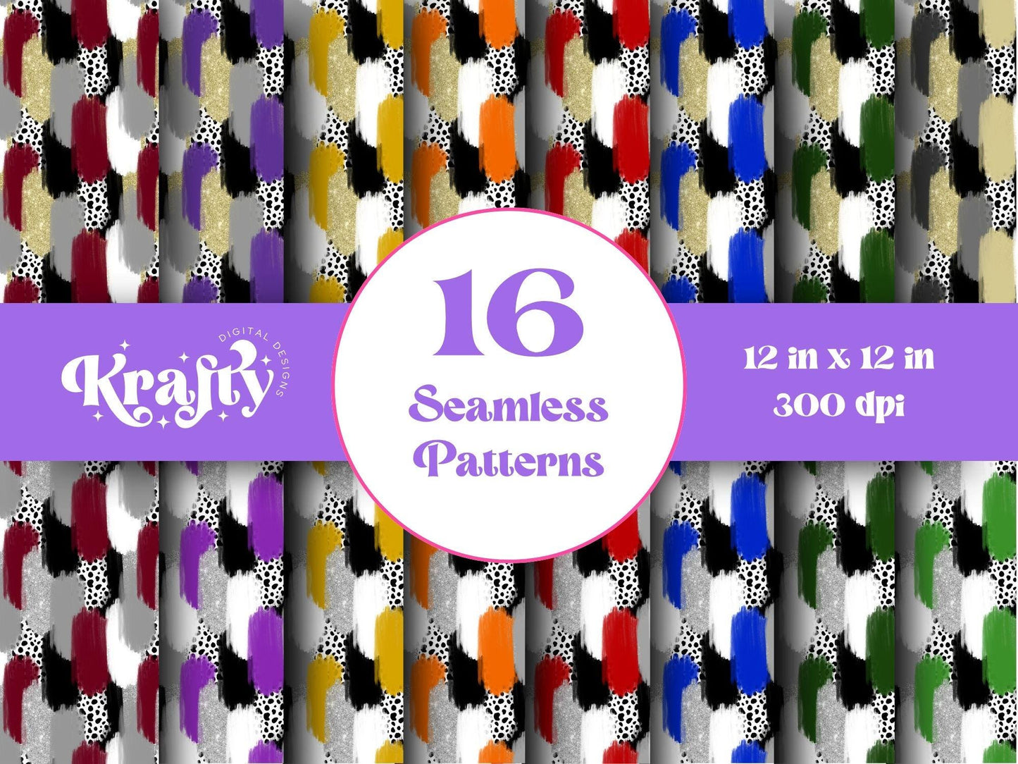 Hand Drawn Paint Brush Stroke Seamless Pattern Bundle, Digital Repeatable Pattern, School Spirit