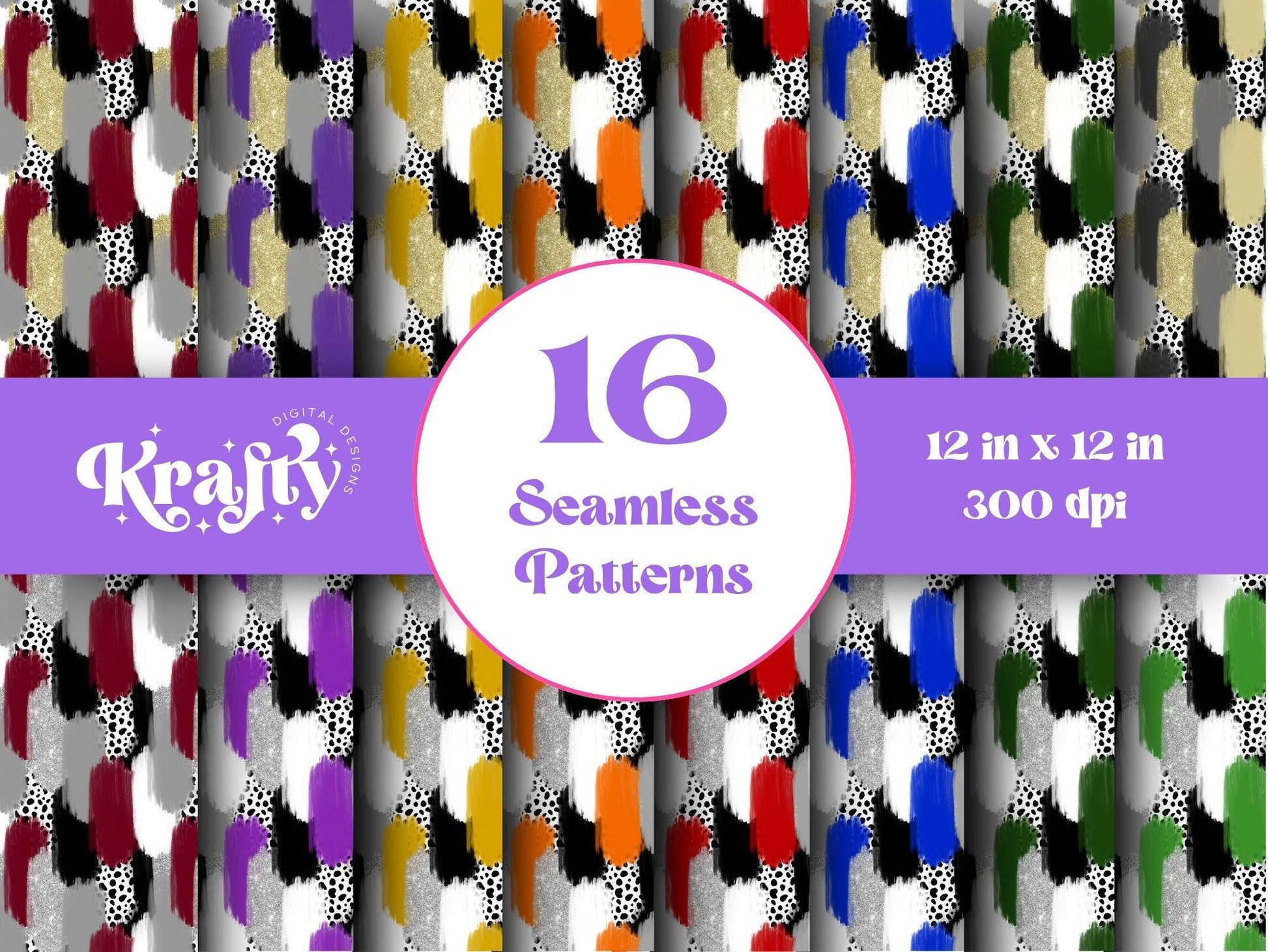 Hand Drawn Paint Brush Stroke Seamless Pattern Bundle, Digital Repeatable Pattern, School Spirit