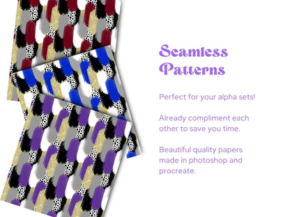 Hand Drawn Paint Brush Stroke Seamless Pattern Bundle, Digital Repeatable Pattern, School Spirit