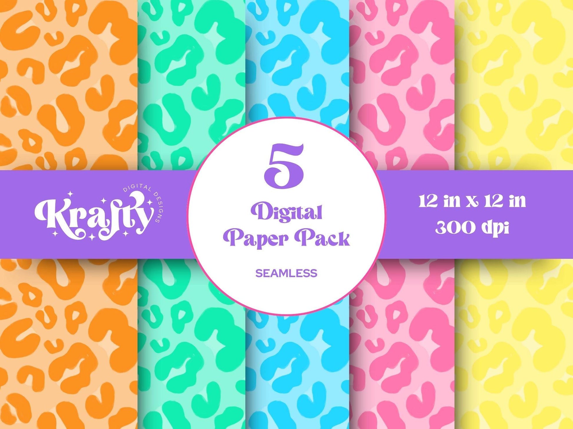 Summer Cheetah Seamless Pattern, Animal Print, Instant Download, Leopard Print, Hand Drawn