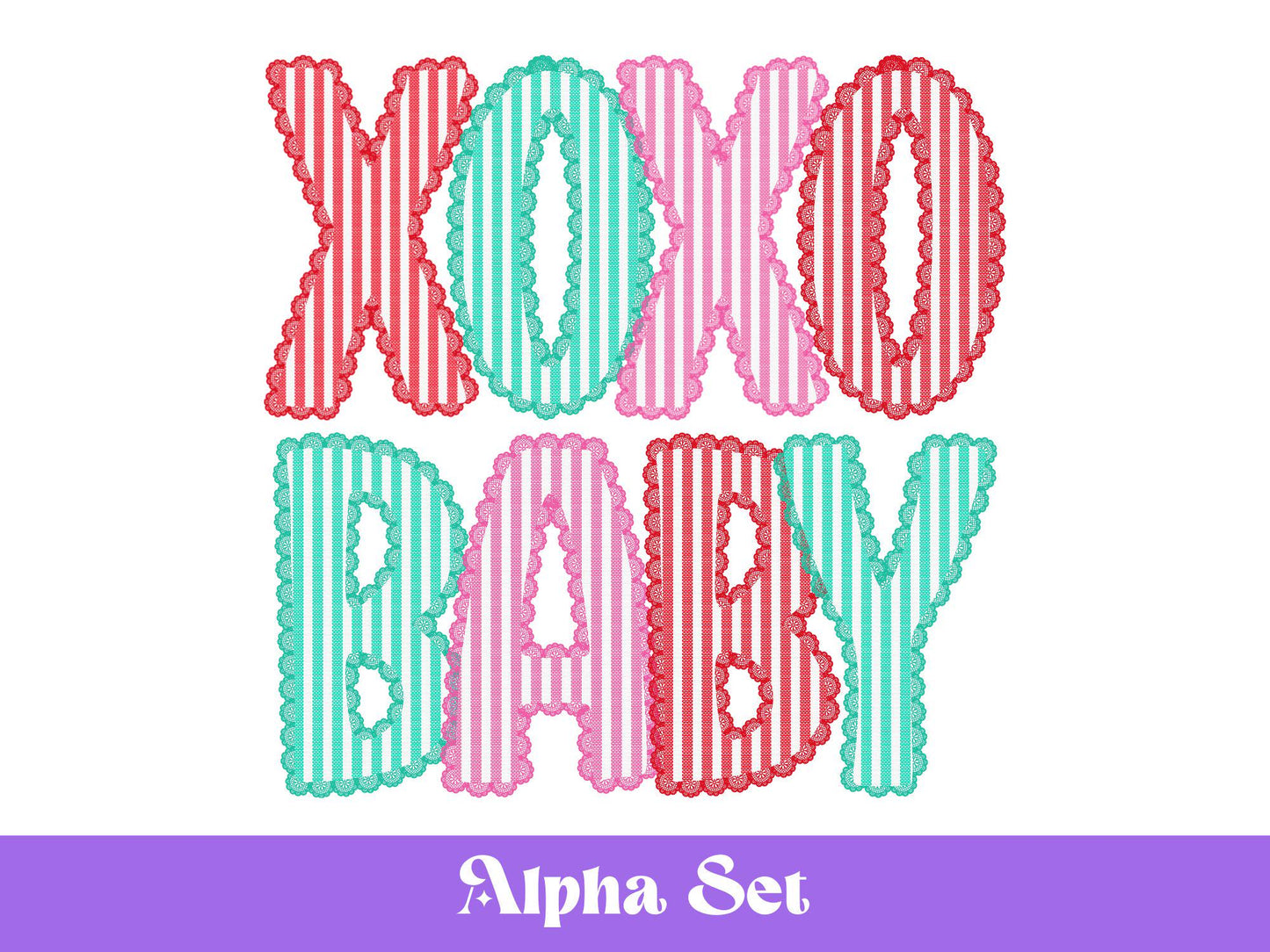 Valentine's Day Seersucker Lace Alpha PNG Set, Alphabet Clipart, Hand Drawn Doodle Letters