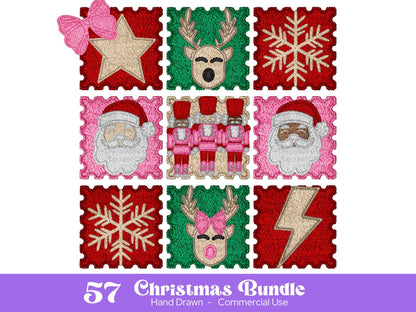 Faux Yarn PNG Bundle: Christmas Clipart, Hand Drawn Santa, Reindeer