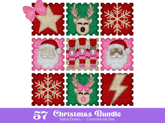 Faux Yarn PNG Bundle: Christmas Clipart, Hand Drawn Santa, Reindeer